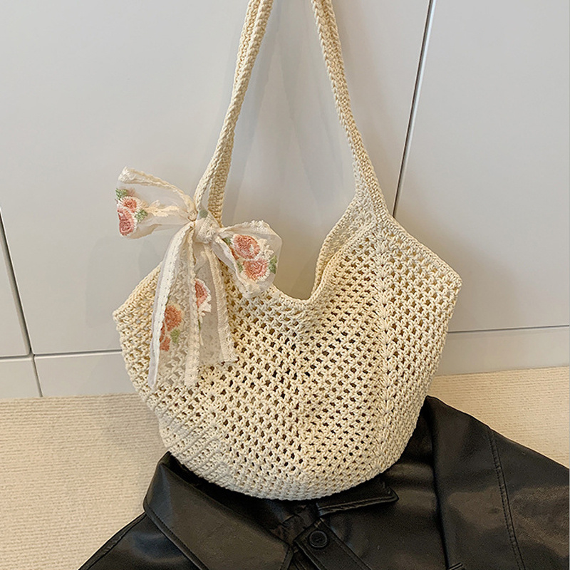 Crochet Bag Raffia - Summer Lace Bow Tote Bags Women