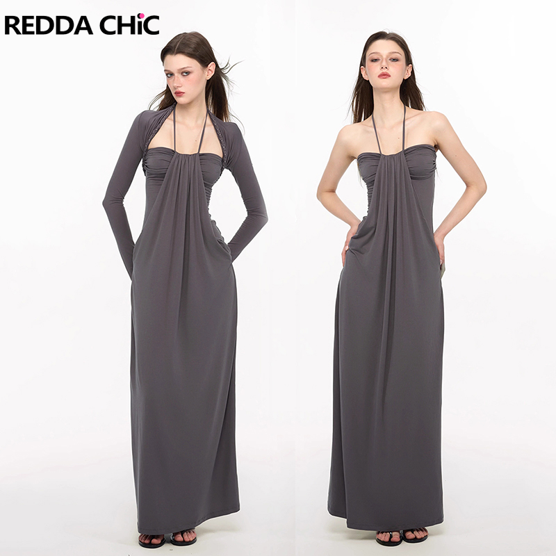 Maxi Dress Halter - REDDACHiC Elegant Braided Shrug Dress Set