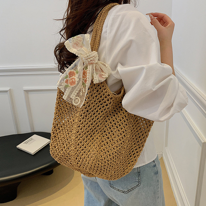 Summer Lace Bow Tote Bags Wome - Crochet Bag Raffia recension och pris
