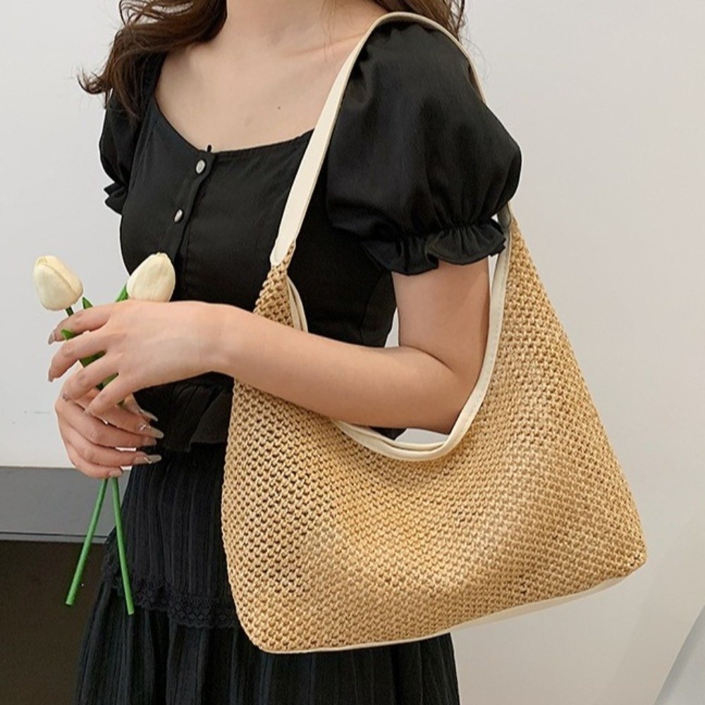 Cute Solid Color Weave Straw B - Tote Bag Beach recension och pris