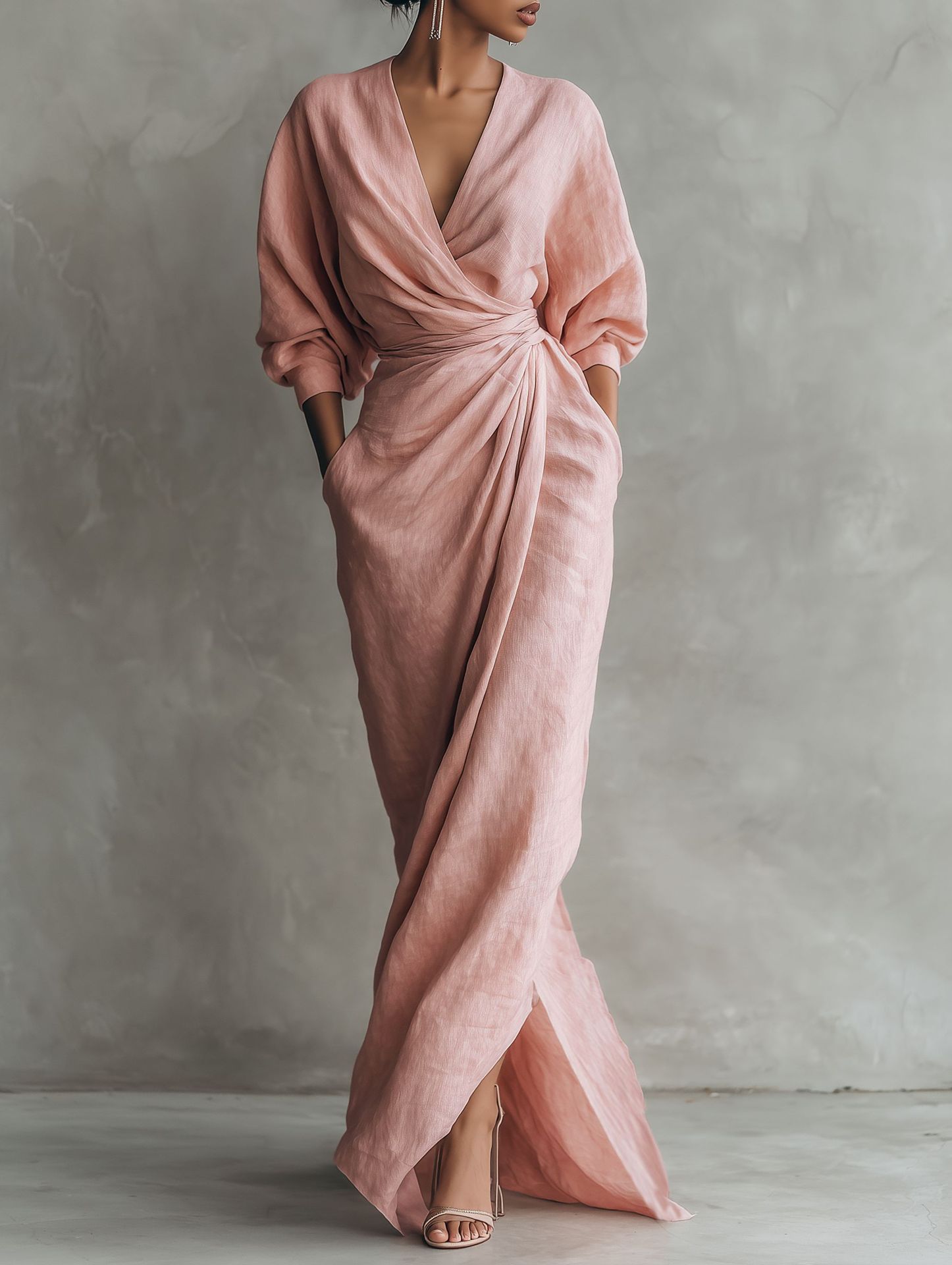 Women Linen Blend Wrap Maxi Dr - Linen Dress Wrap recension och pris