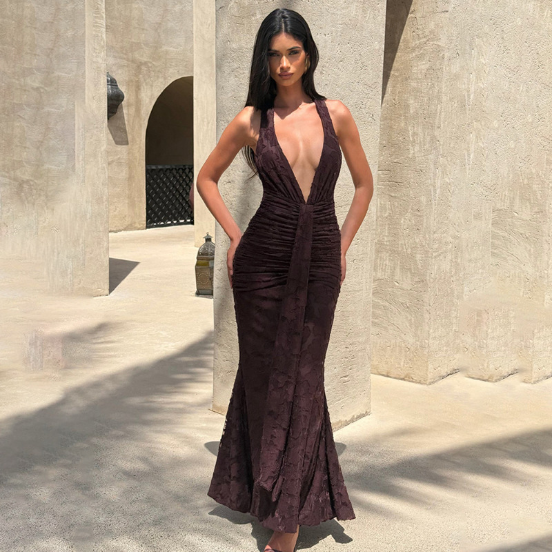 Sexy Deep V Backless Wrap arou - Linen Dress Wrap recension och pris