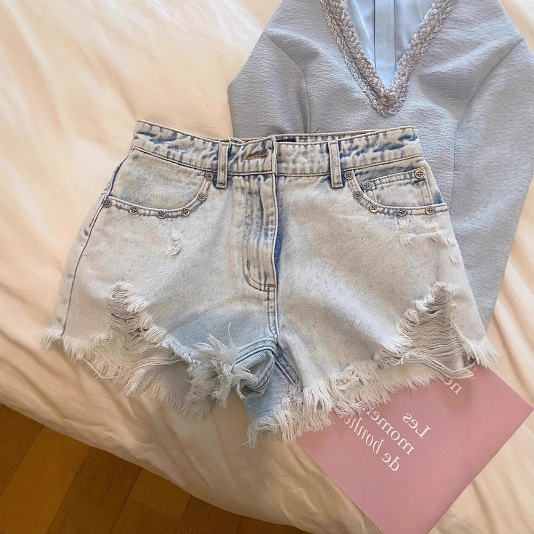 2026 Summer Vintage Washed Emb - Shorts Denim Frayed recension och pris