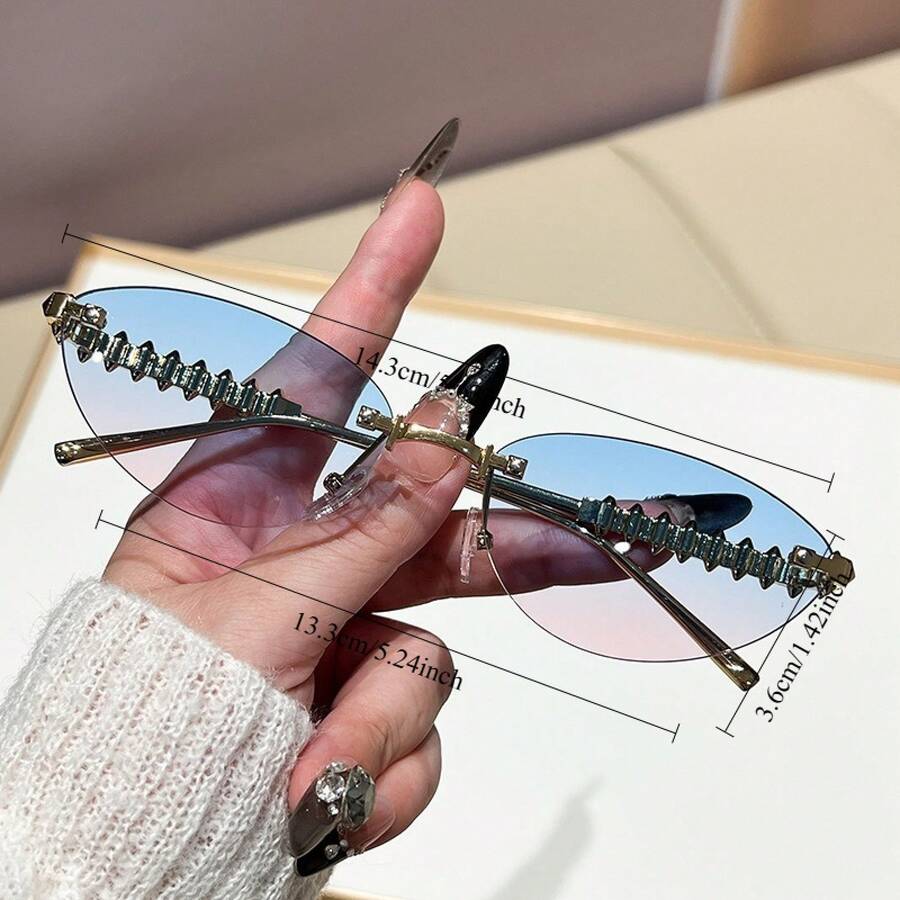 INS  Metal Rivet Frameless Cat - Sunglasses Cat Eye recension och pris