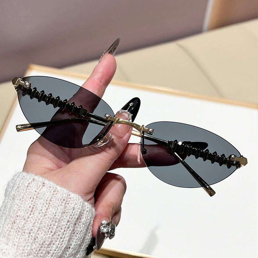 INS  Metal Rivet Frameless Cat - Sunglasses Cat Eye recension och pris