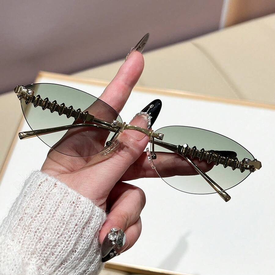INS  Metal Rivet Frameless Cat - Sunglasses Cat Eye recension och pris