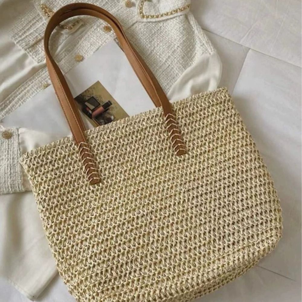 Cute Solid Color Weave Straw T - Tote Bag Beach recension och pris